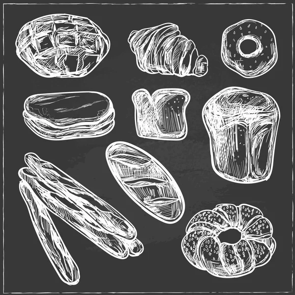 빈티지 손으로 그린 스케치 스타일 베이커리 세트. — 스톡 벡터