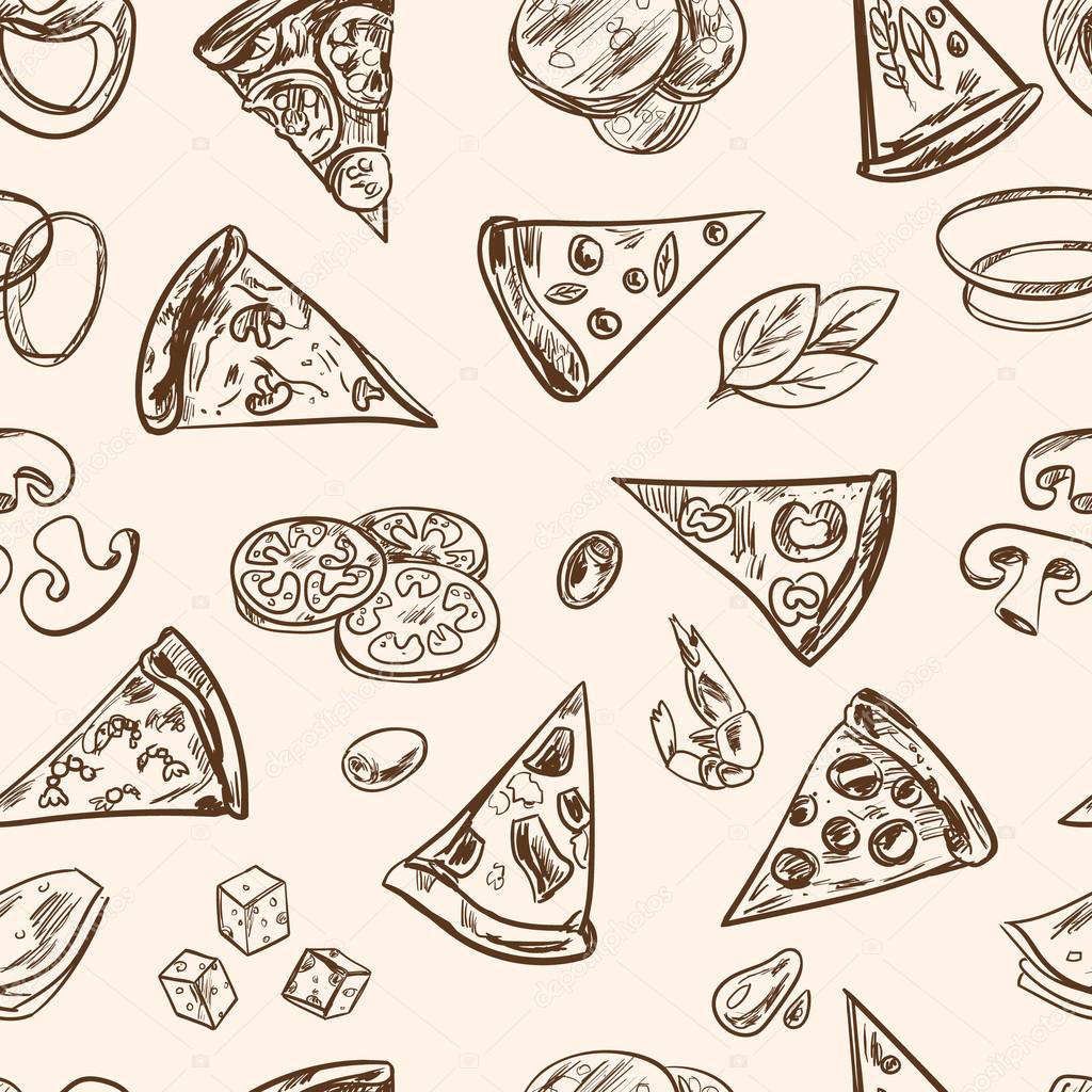 Patrón sin fisuras con el queso en rodajas de pizza italiana, pepperoni