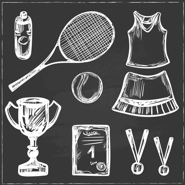 El çizilmiş Tenis oyun seti — Stok Vektör