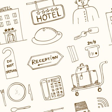 Vektör otel dikişsiz desen doodle çizim illüstrasyon
