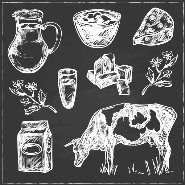 Dairy products hand drawn decorative icons set — Stock Vector