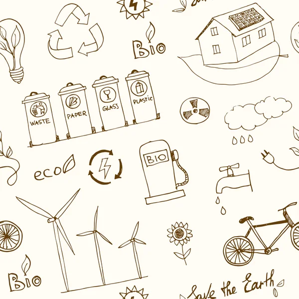 Ecología y reciclar doodle patrón sin costuras — Archivo Imágenes Vectoriales