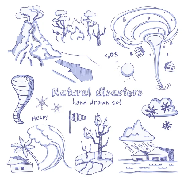Set of doodle sketch Natural disasters — Stock Vector