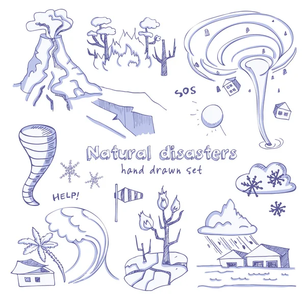 Conjunto de esboço de rabiscos Desastres naturais —  Vetores de Stock