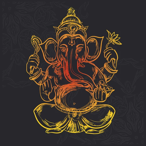 Disegnato a mano Signore Seduto Ganesha — Vettoriale Stock