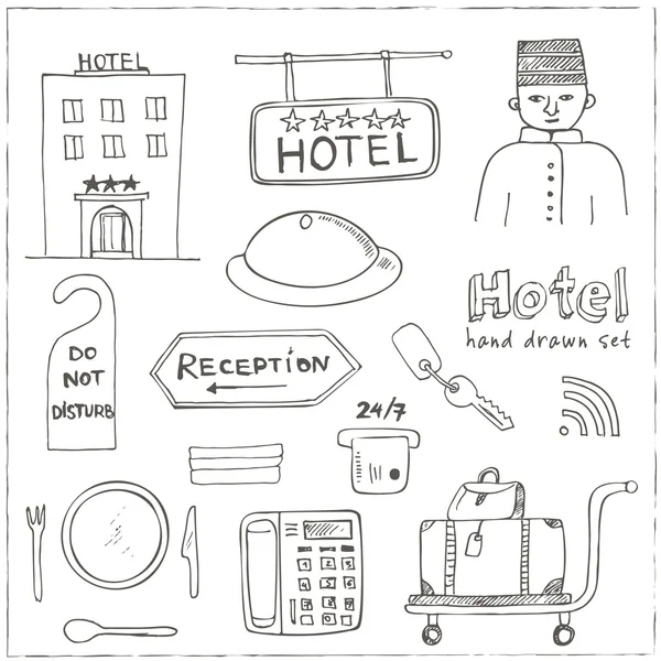 Desenho de conjunto doodle Hotel — Vetor de Stock