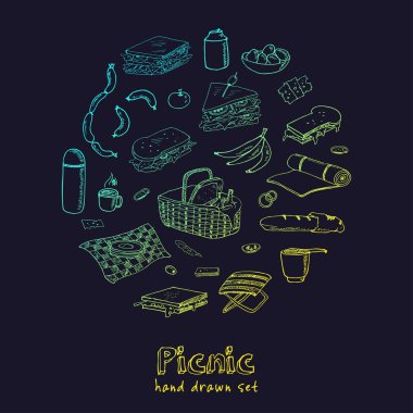 Yaz piknik seti doodle.