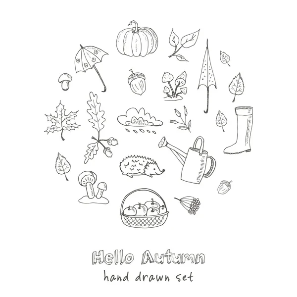 Lindo mano dibujado otoño conjunto — Vector de stock