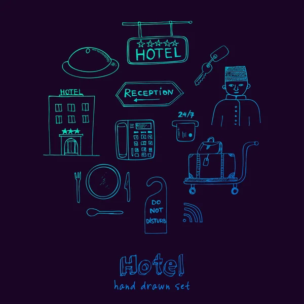 Hotel set doodle kroki — Stok Vektör