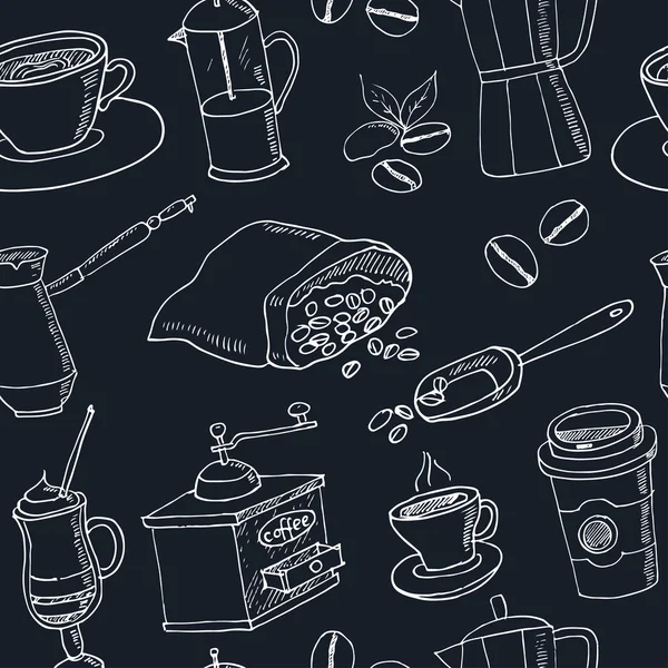 Caffè disegnato a mano modello senza cuciture — Vettoriale Stock