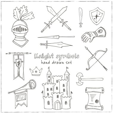 Kroki şövalye semboller ve öğeleri ayarla