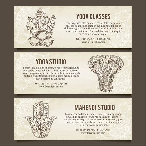 Jóga szimbólumok gyűjteménye — Stock Vector