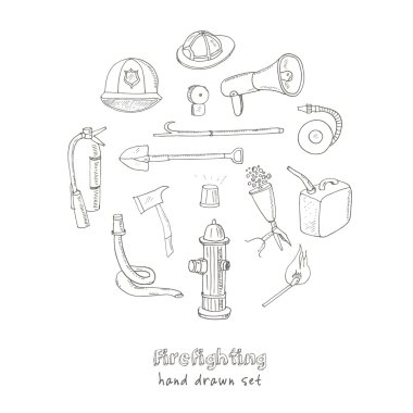 Doodle itfaiye araçları Vintage Illustration ayarla