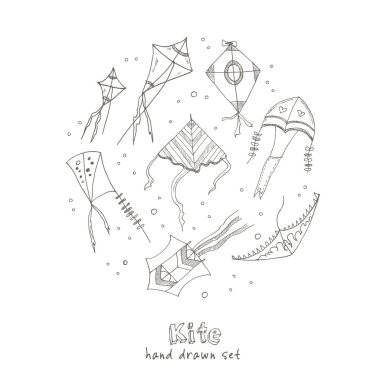 Uçurtma ayarla siyah arka plan üzerine doodle