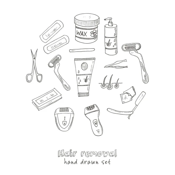 Doodle Set of hair removal tools Vector — Stock Vector