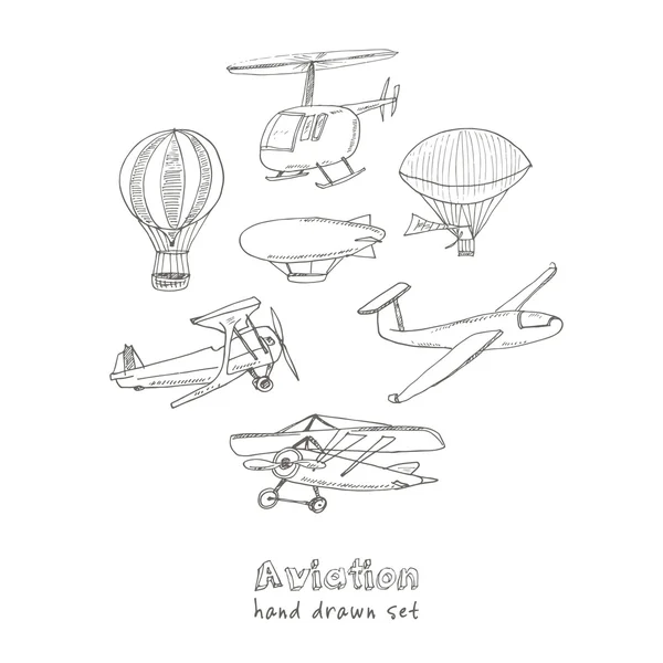 Doodle aviation set Vintage illustration for identity, design — Stock Vector