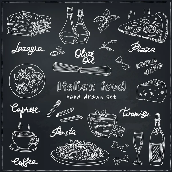 Set dibujado a mano vectorial con comida italiana. Ilustración vintage — Vector de stock