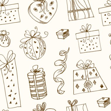 Hediye kutuları seamless modeli doodle... Vintage gösterim amacıyla kimlik, tasarım