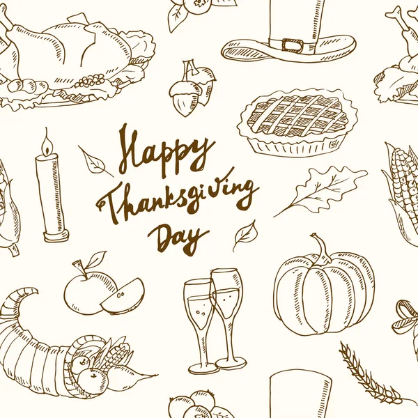 С Днем Благодарения. Ручной рисунок праздничного дизайна бесшовный узор — стоковый вектор
