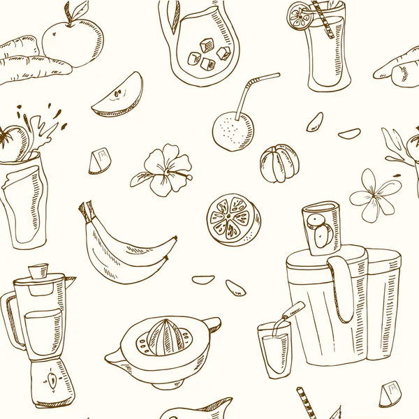 新鲜果汁无缝模式。复古插画设计 — 图库矢量图片