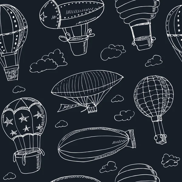 Heißluftballons kritzeln nahtlos Muster. Jahrgangsabbildung — Stockvektor