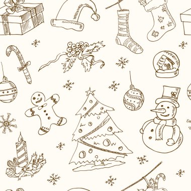 Noel seamless modeli Vintage illüstrasyon tasarımı için doodle