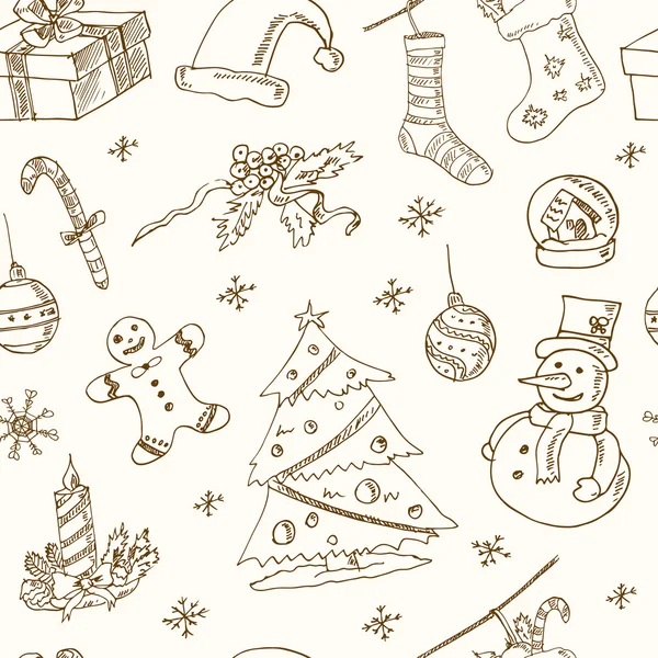 Doodle Natale modello senza cuciture Illustrazione vintage per il design — Vettoriale Stock