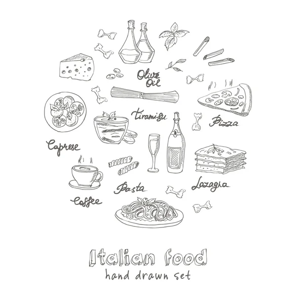 Vektör İtalyan gıda ile çizilmiş seti ver. Vintage illustratio