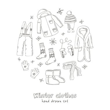 Kış giysileri ayarlayın. Vintage gösterim amacıyla kimlik, tasarım