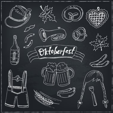 Ekim Festivali doodle küme. Vintage illüstrasyon