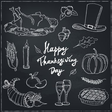Mutlu Şükran günü. El çizilmiş tatil tasarım öğeleri ayarla izole