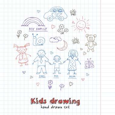 Çizimler doodle kümesi çocuklar. Vintage gösterim amacıyla kimlik