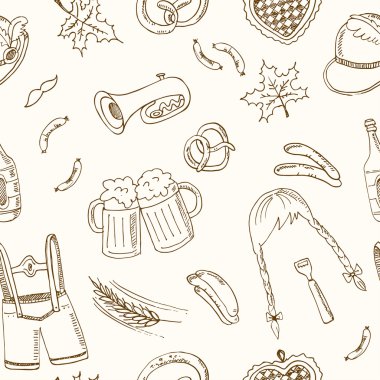 Ekim Festivali doodle seamless modeli. Vintage illüstrasyon