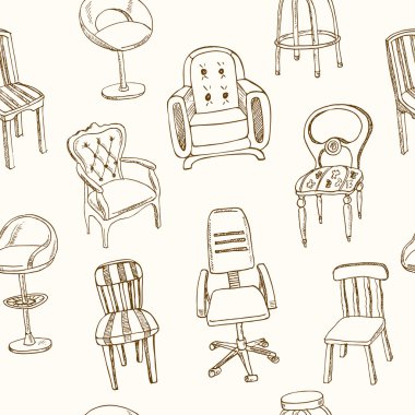 Sandalye vektör ile Seamless Modeli doodle