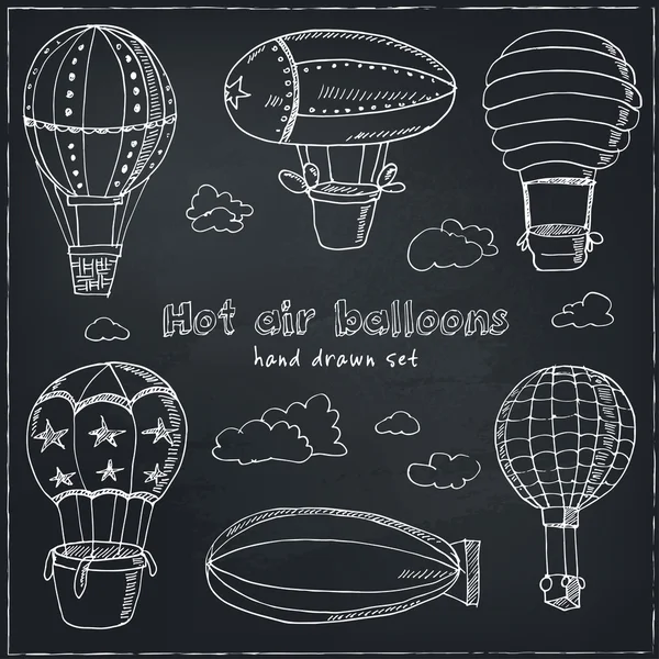 Hete lucht ballonnen doodle set. Vintage illustratie — Stockvector