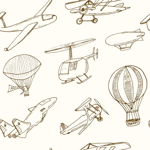 Doodle aviation sömlösa mönster Vintage illustration för identitet, design — Stock vektor