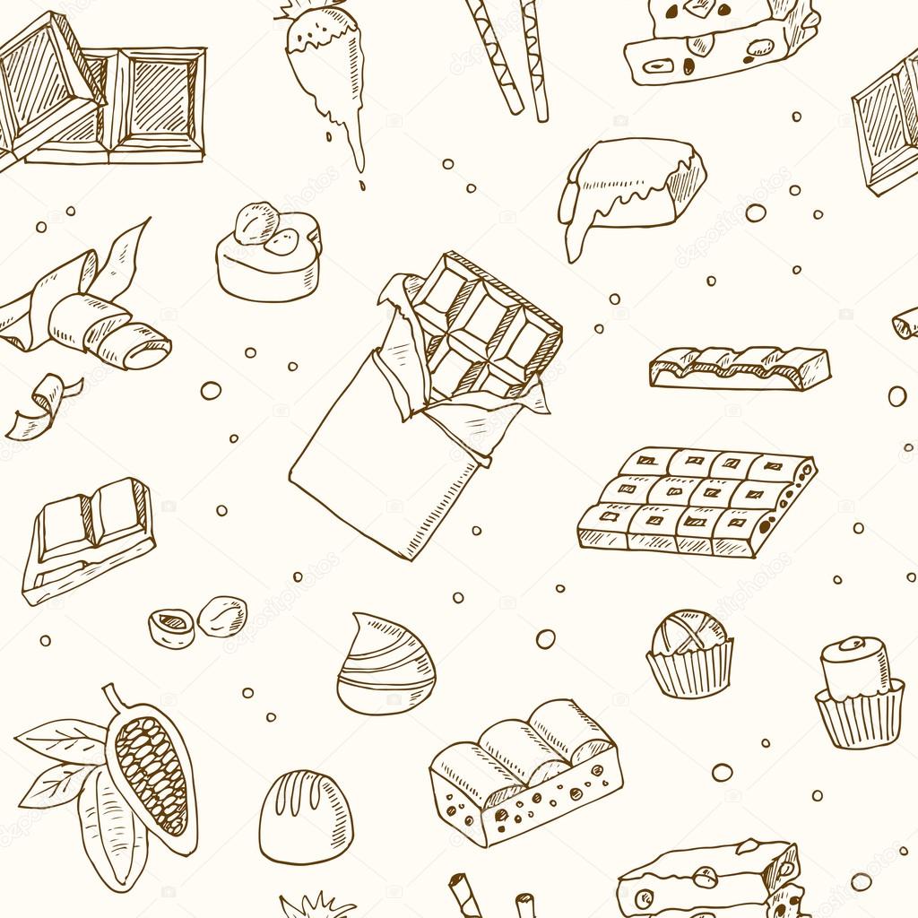 Vector seamless pattern with chocolate. Illustration for menus, recipes