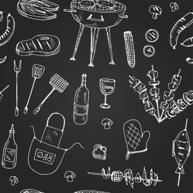 Bbq partisi Menü karalama simgeleri karalama tahtasında Vektör illüstrasyonunu ayarladı