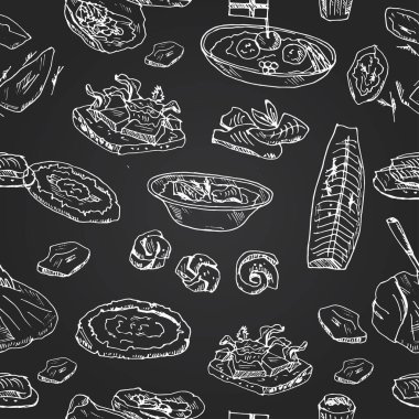 İskandinav mutfağı Menü karalama simgeleri Kara tahtaya Vektör illüstrasyonu