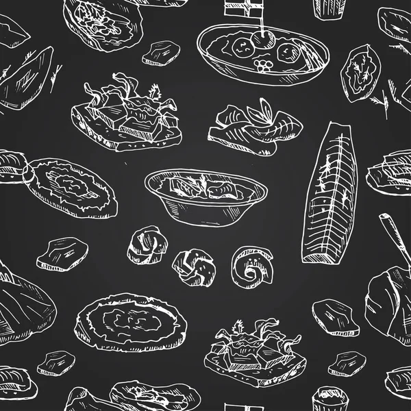 斯堪的纳维亚美食菜单涂鸦图标在黑板上的矢量插图 — 图库矢量图片