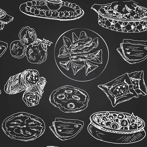 Midden-Oosten menu doodle iconen Vector illustratie op schoolbord — Stockvector