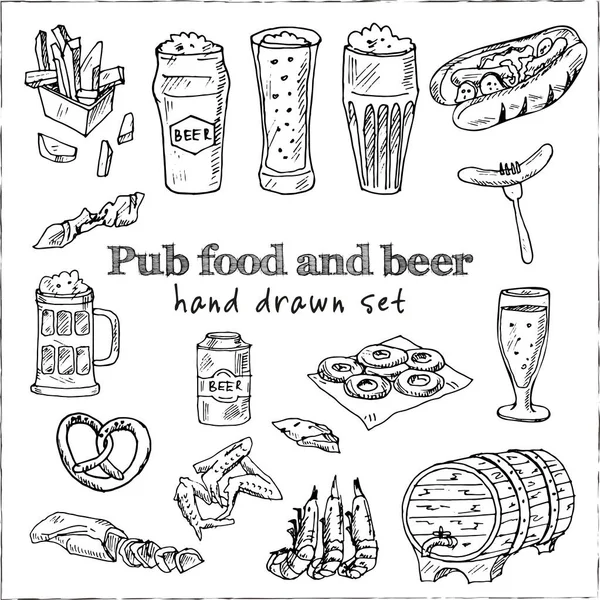 Bar yemeği ve bira Menüsü karalama simgeleri Kara tahtaya Vektör illüstrasyonuName — Stok Vektör