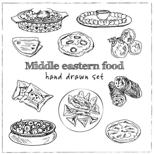 Midden-Oosten menu doodle iconen Vector illustratie op schoolbord — Stockvector