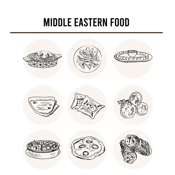 Midden-Oosten menu doodle iconen Vector illustratie op schoolbord — Stockvector