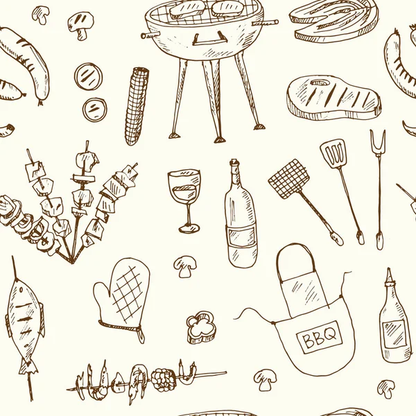 Bbq party set Menu doodle iconen Vector illustratie op schoolbord — Stockvector