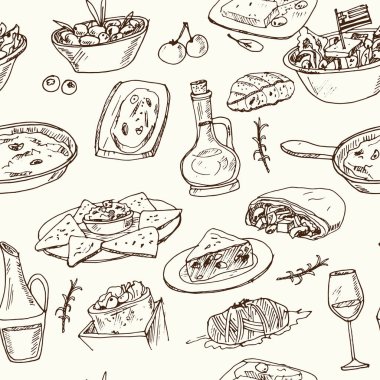 Yunanistan yemek ve içecek karalamalarıyla Vektör 'ün mutfağını kusursuz hale getirdi.