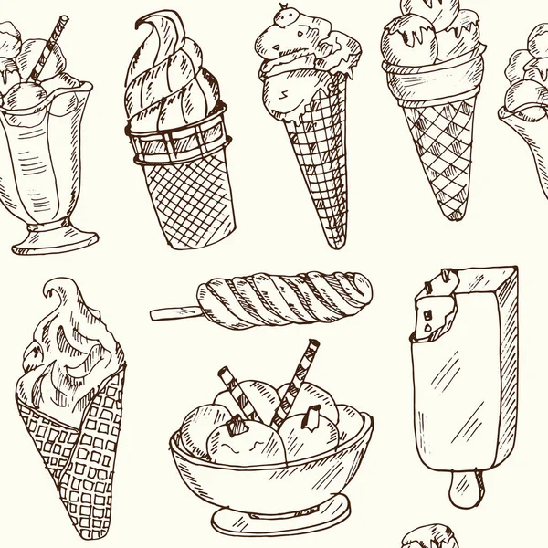 Italienisches Dessert Vector nahtlose Muster mit Speisen und Getränken handgezeichnete Doodles. — Stockvektor