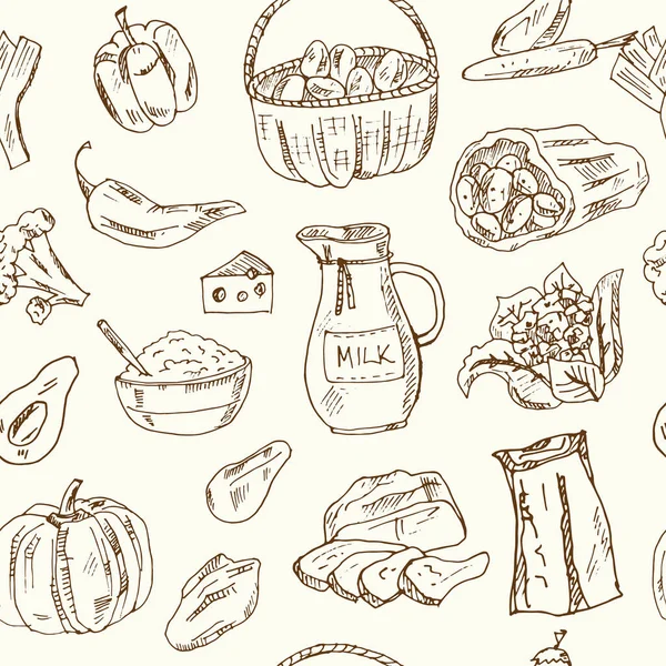 Marché agricole Menu icônes doodle motif sans couture Illustration vectorielle sur tableau — Image vectorielle
