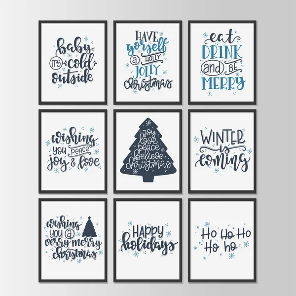 Set con Feliz Navidad y Feliz Año Nuevo etiquetas de regalo vintage y tarjetas con caligrafía. Letras manuscritas. Elementos de diseño dibujado a mano. Artículos imprimibles — Vector de stock