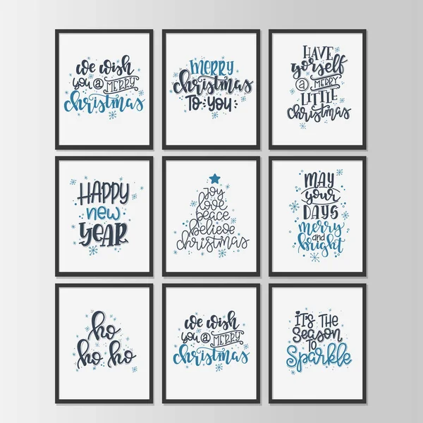 Set con Feliz Navidad y Feliz Año Nuevo etiquetas de regalo vintage y tarjetas con caligrafía. Letras manuscritas. Elementos de diseño dibujado a mano. Artículos imprimibles — Vector de stock